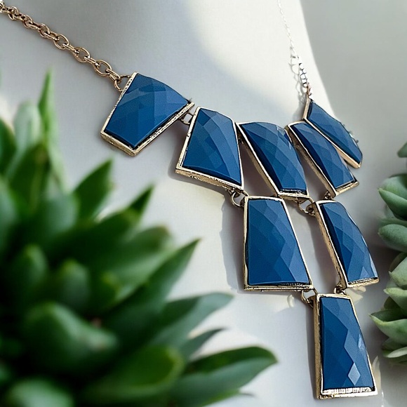 Funky Cobalt Blue Square Statement Necklace & Earring Set - Picture 13 of 16